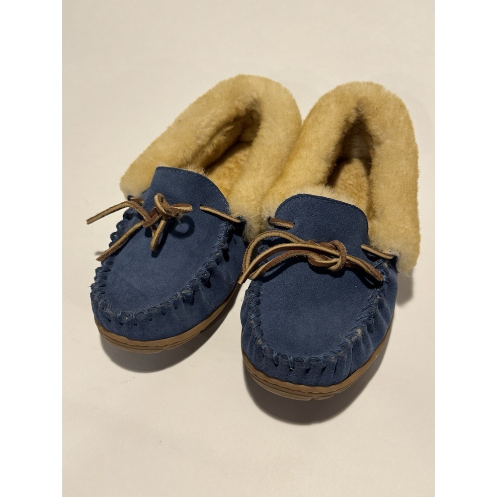 LL Bean New Women's Wicked Good Moccasin Slippers Size 8 Charcoal Blue